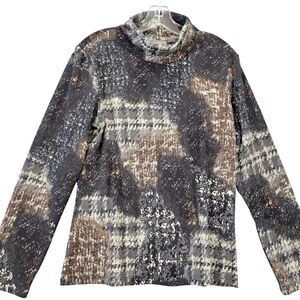 NY Collection Black Preppy Shirt Stretch Multicolor Long Sleeves NEW Womens XL